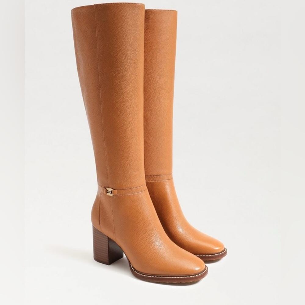 NWT Sam Edelman Elsy Caramel Leather Knee High Block Heel Boots Size 9 - Picture 2 of 10